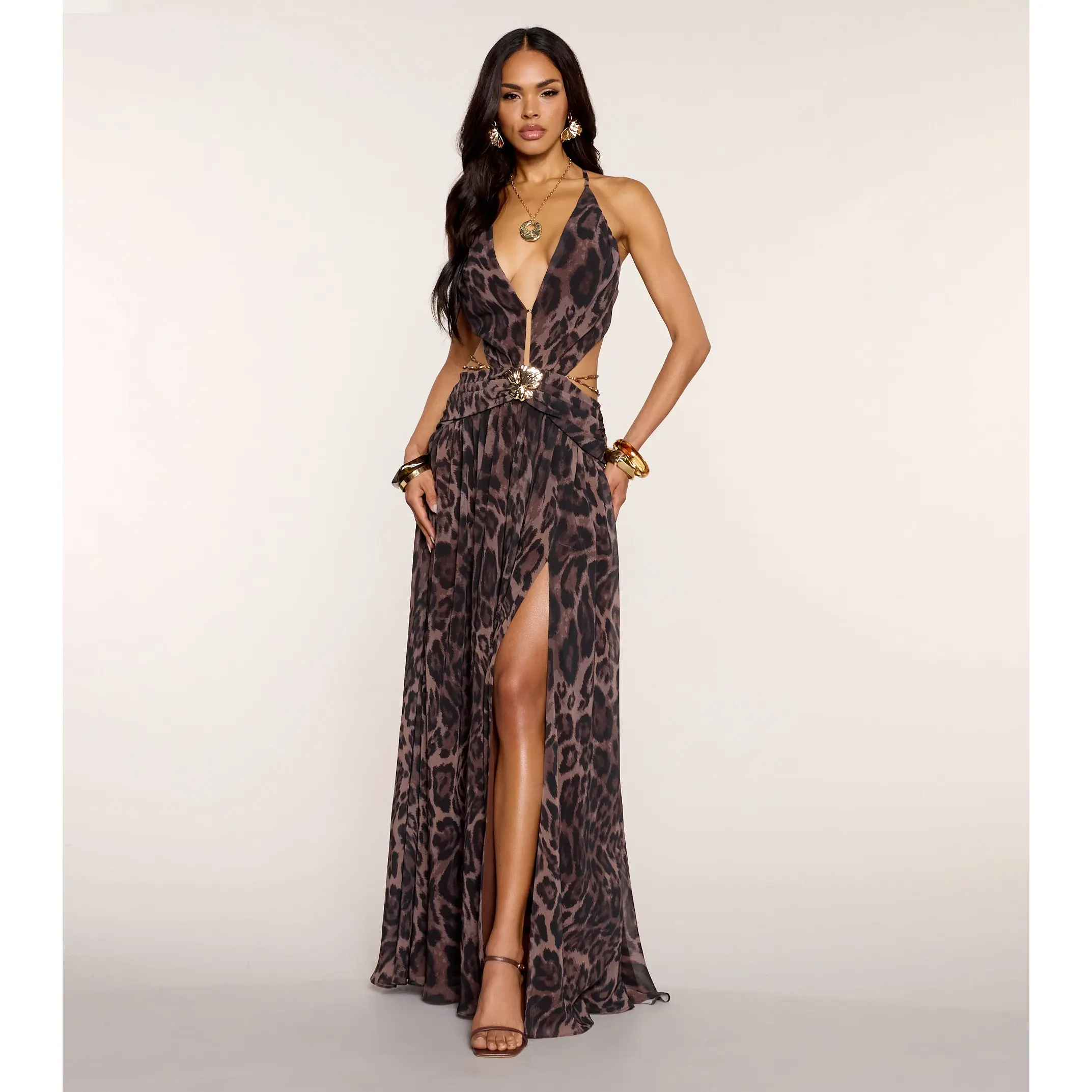 Mireille Leopard Chiffon Formal Dress