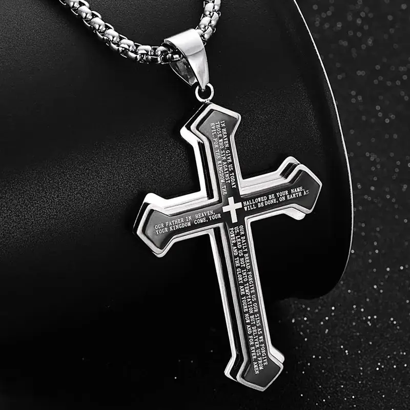 Religious Stainless Steel Necklace with Carved Bible Verses - Spiritual Jewelry for Daily Wear, Durable 60cm Chain