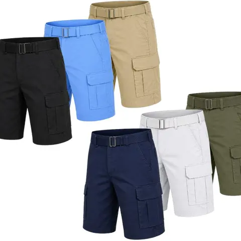 {3-Pack} Men’s Cotton Stretch Twill Belted Cargo Shorts