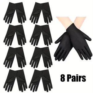 Pack of 8 Elegant Black Gloves - Formal Parade Gloves for Honor Guard,Tuxedo Events Police Uniforms - Hand Washable Unisex Gloves for Weddings, Parties, Birthdays