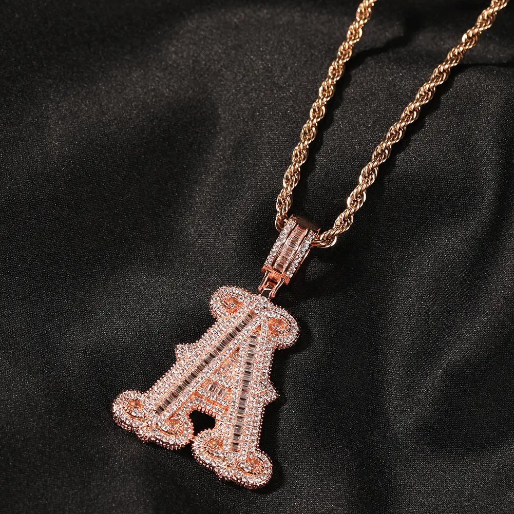 Personalized Iced-out Bubble Initial Necklace For Men & Women HipHop Zirconia Letter Pendant 24in Stainless Steel Chain A to Z Options Exquisite Unisex Jewelry