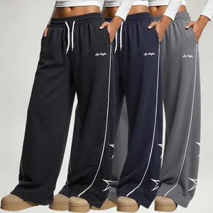 3-Pack Women’s Polyester Loose Athletic Pants, Five-Star Design, Drawstring Side Stripes, Casual Street Style