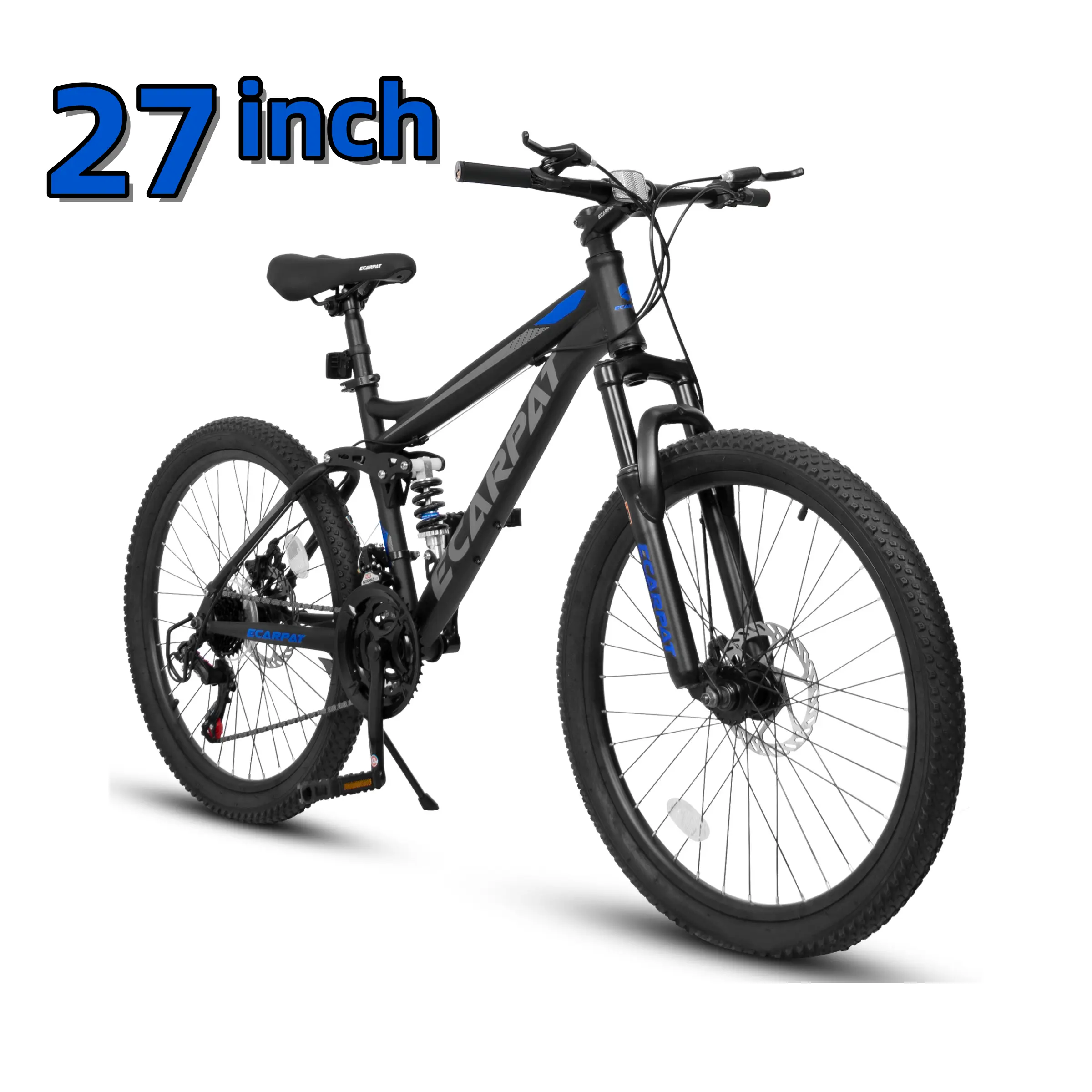 A2460 24-27 Inch Full Suspension Mountain Bike with 21 Speed Gear Shift System Featuring Gear Indicator High Carbon Steel Frame Mechanical Disc Brakes Unisex Adult Suitable for Off Road Cycling