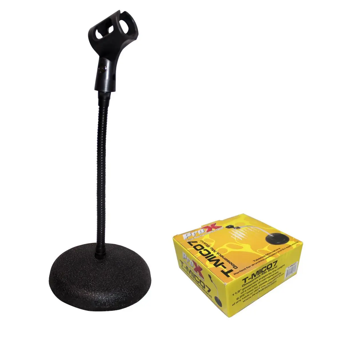 ProX T-MIC07 Portable Adjustable Compact Gooseneck Desktop Microphone Stand, 6" Round Base, Musical Instruments Accessories for Mobile Recording