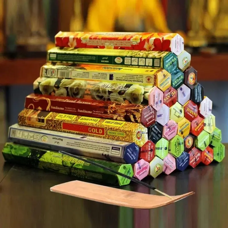 Incense Stick Set with Incense Plate, 9 Boxes Mixed Incense Stick, Home Fragrance Products for Living Room, Bedroom, Office, Car, Aroma Blend Scented, Household Fragrance