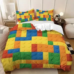 Lego Building Blocks Pattern Bedding Set, 1 Count Bedspread & Pillowcase without Filler, Soft Comfortable Bedding Set for Home Bedroom