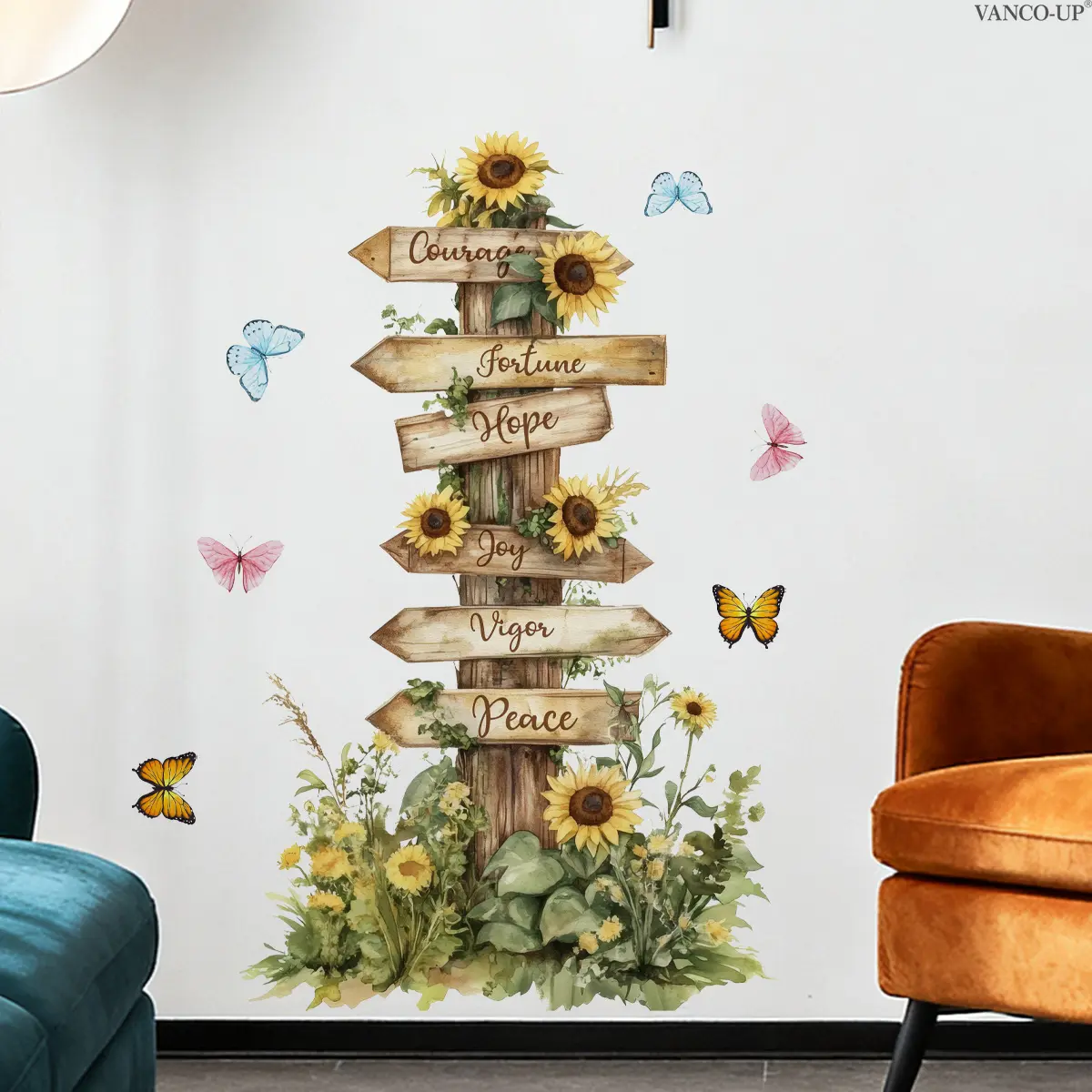 1 Pc (30×90cm) Spring & Summer Floral Sunflower Wall Sticker, Self-Adhesive Home Decor Sticker for Living Room & Dining Room