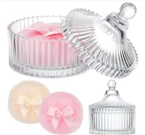 Tioncy 3 Pcs Large Body Powder Puff and Container Valentine's Day gift Powder Container with Puff Crystal Case Soft Washable Reusable Velour Face Body Glitter Wet Dry Makeup (Classic,Clear)