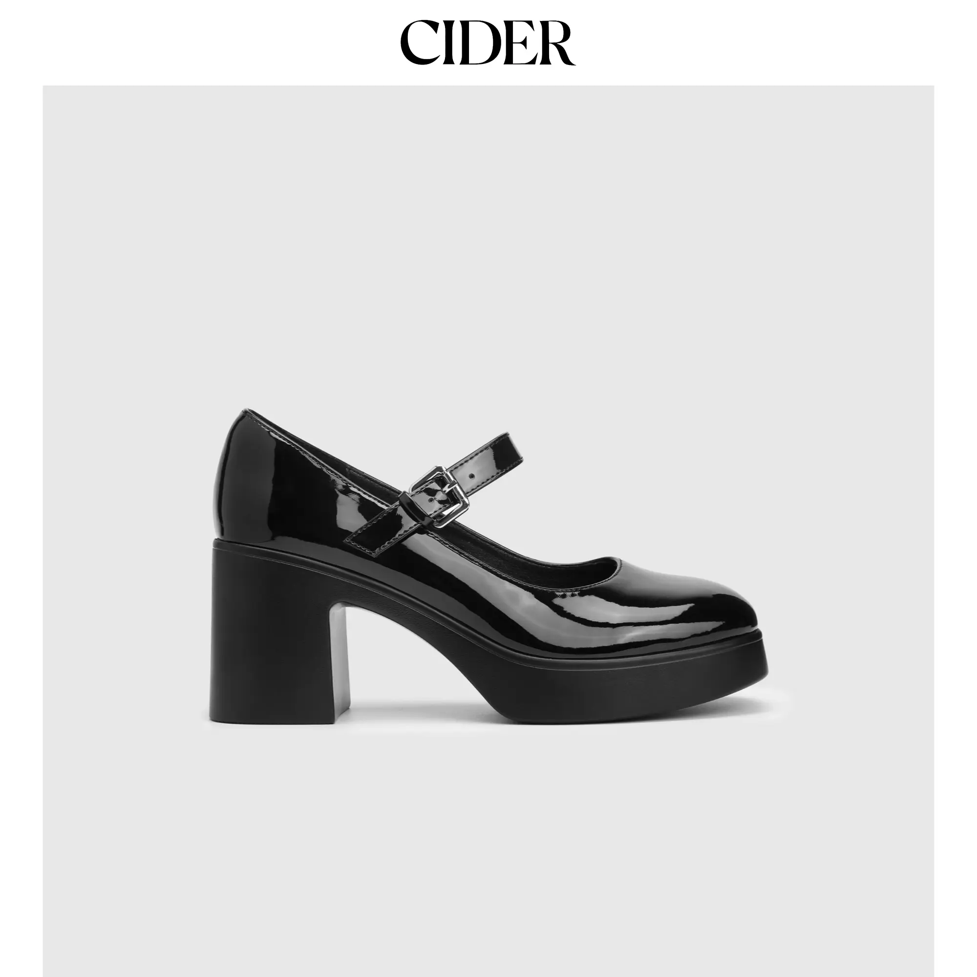 Cider Women's Classic Chunky Mary Jane Heels, Casual Leather Footwear with an Adjustable Buckle Strap, Shoes, Retro, Plain, Stylish