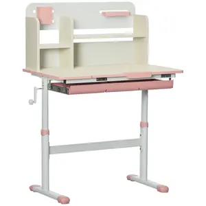 Qaba Lift-Top Height Adjustable Desk for Kids, Storage Space, Homework Desk & Drawing Desk Kids Writing Desk, Computer Office Study Workstation, Pink