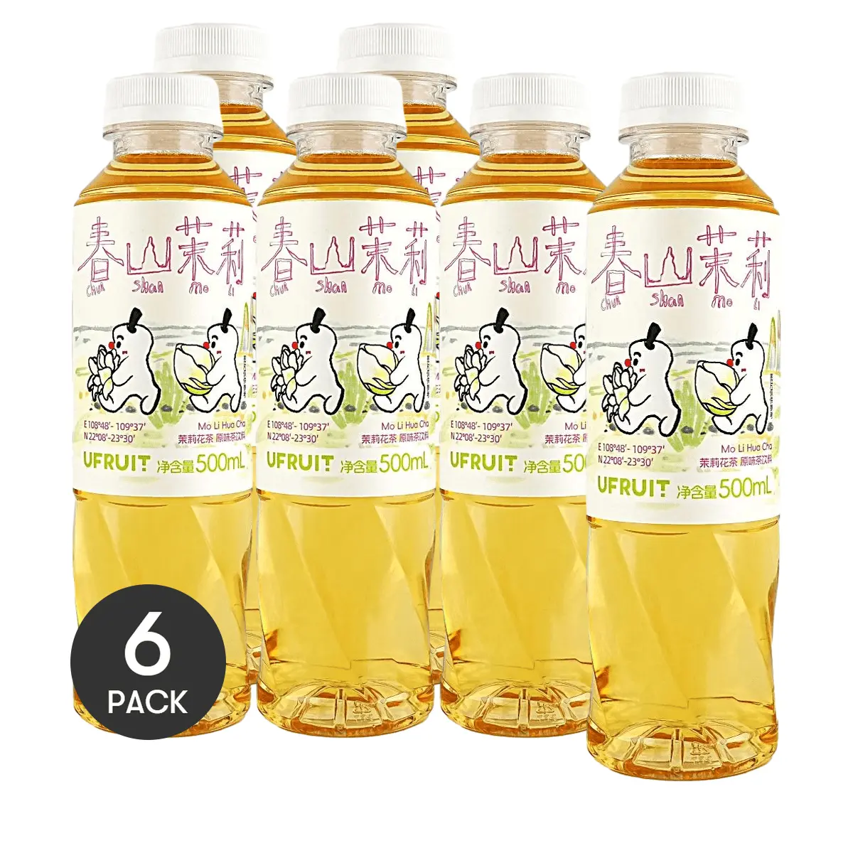 UFRUIT 6 Pack Jasmine Cold Brew Tea 16.91 fl oz Each - 0 Sugar 0 Calorie 0 Fat, Floral Chinese Iced Tea, Clean Label