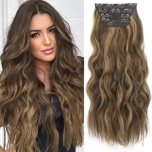 CHAOEE Clip in Hair Extension 4Pcs Wavy Long Hair Extensions 20Inch Synthetic Thick Hairpiece Fiber Double Weft Hair for Women Party Use