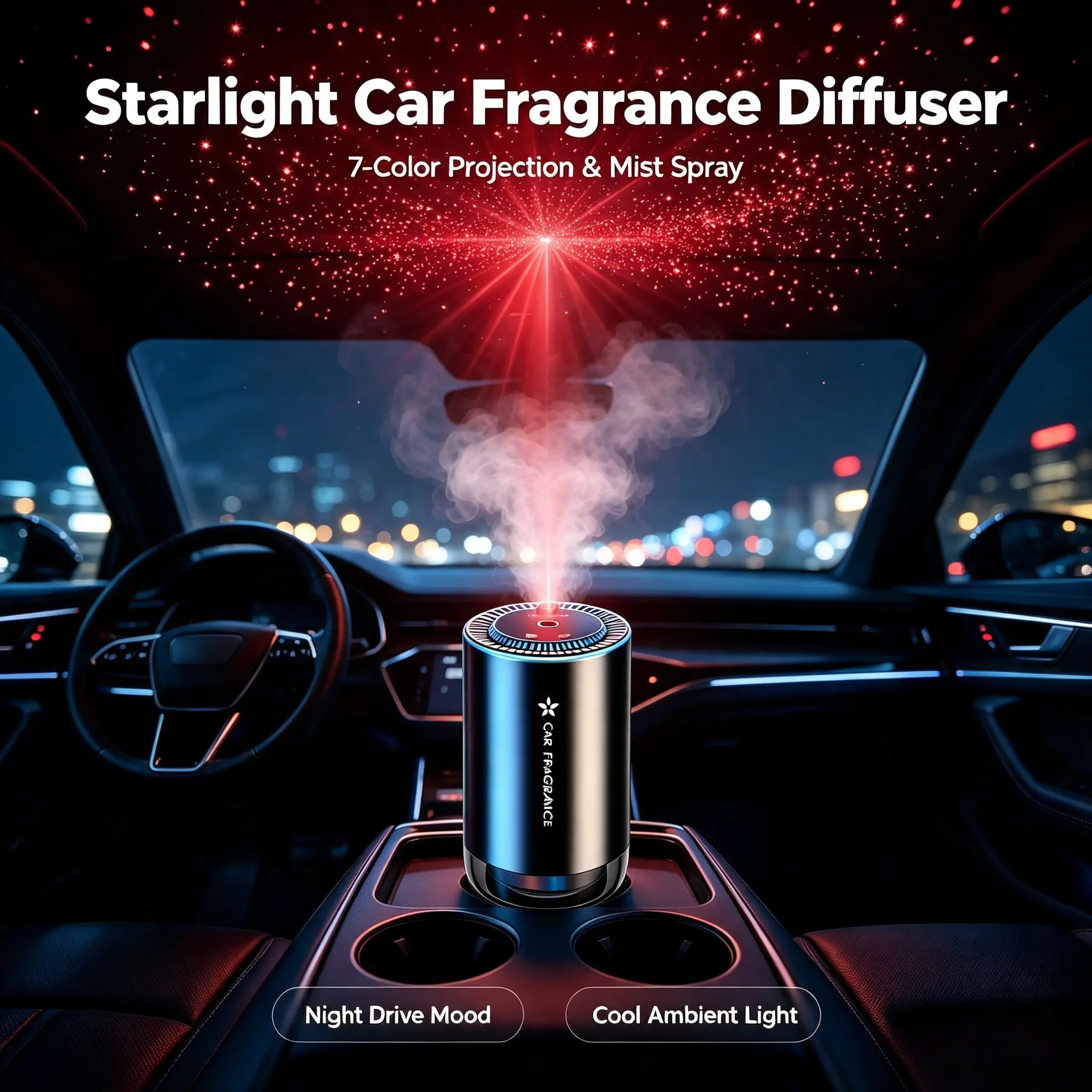 2026 Modern Battery-Powered Car Diffuser - Constellation & Star Scented Vehicle Fragrance System, Essential Oil Accessory, Starry Sky Lamp Projection, Air Purification, Car Interior & Desktop Decoration