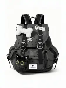 Punk Academy Cat Claw Print Bone Star Colorblock Multi-Pocket Backpack, Fashion Casual Unisex Large Capacity Bag for Commuting School