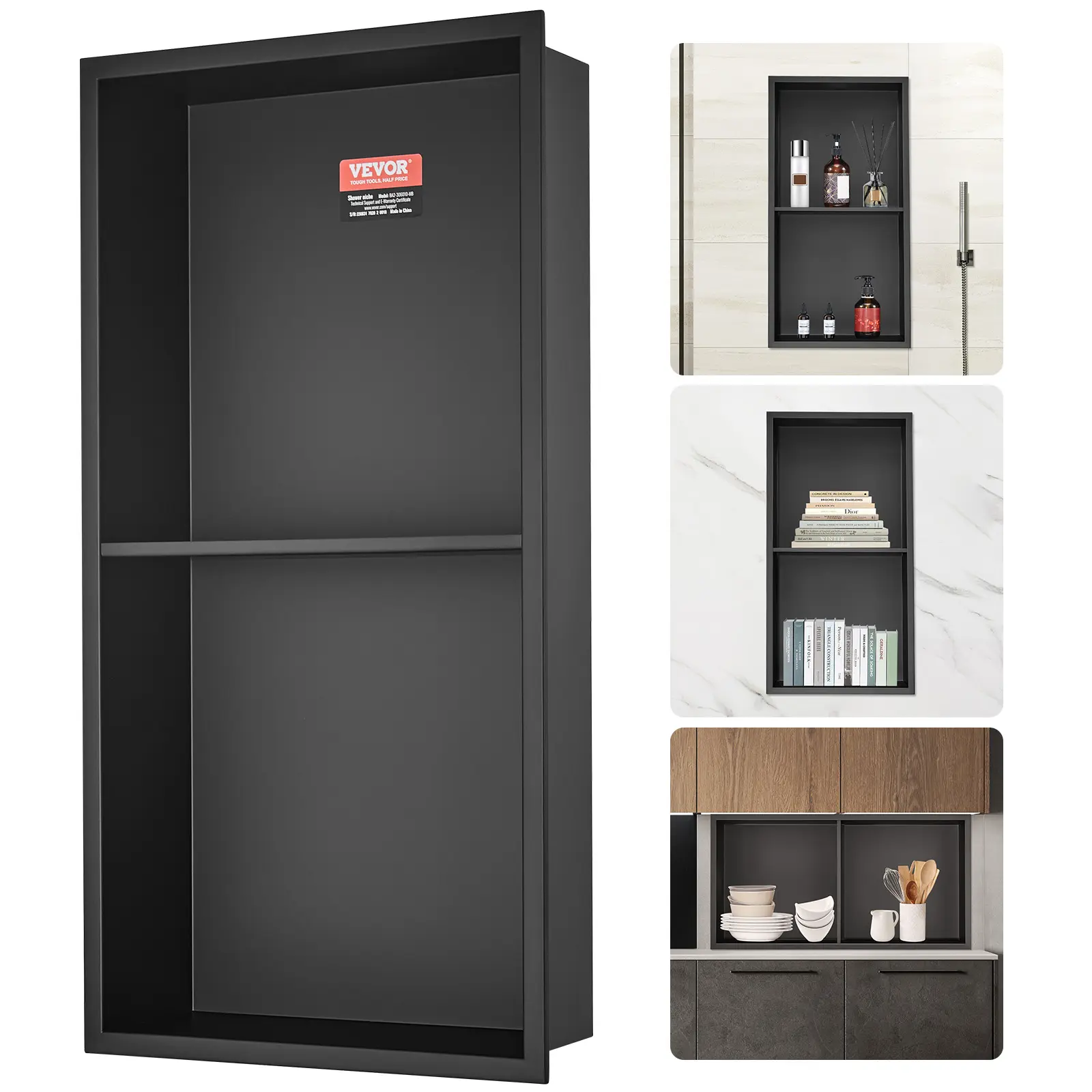 【summerfinds】VEVOR 13"x25" No Tile Shower Niche 304 Stainless Steel, Wall-Inserted Niche Recessed Double Shelves, Sealed Waterproof Rust-Resistant Easy Cleaning Modern Niche for Shower or Soap Storage Bathroom