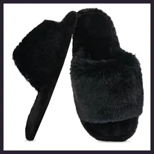 ZOORON Women's Fuzzy Memory Foam Slippers - Cozy Faux Fur Anti-Slip Sole, Open Toe Bedroom House Slippers for Comfort (A-Beige White, Size 11-12)