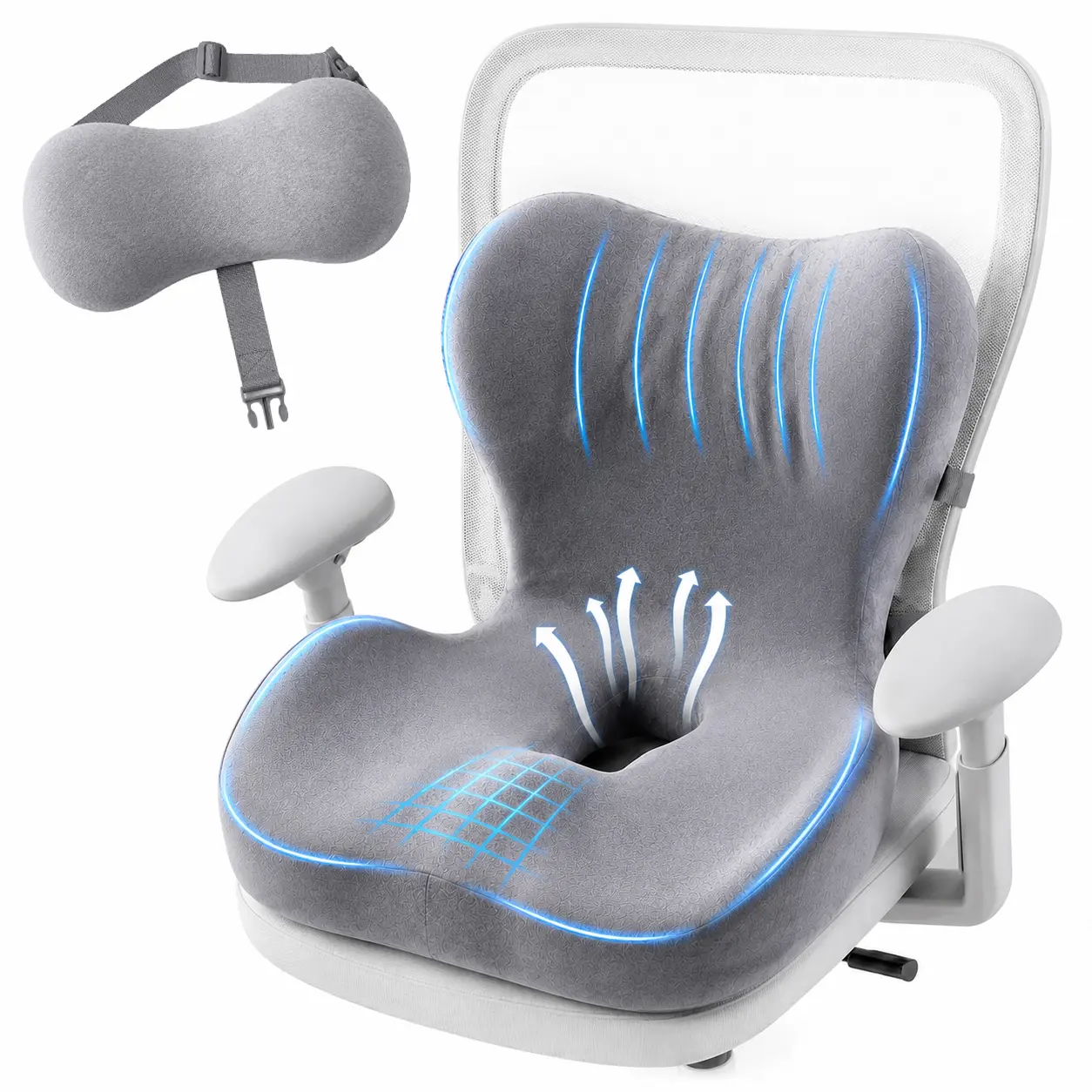 Fatigue-reducing memory foam cushion with a removable lumbar support pillow; breathable, pressure-relieving cushion with a non-slip base; suitable for office chairs, car seats, and gaming chairs, （ Sending pillows)