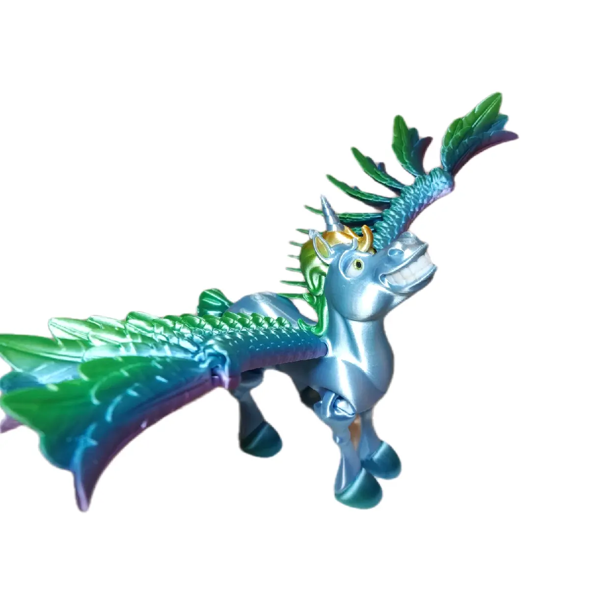 3D Printed Flexi Unicorn Pegasus Rainbow Colors with Moving Wings, Legs, and Tail