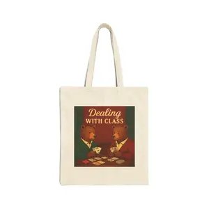 Cotton Canvas Tote Bag Bridge-Playing Bears Cardroom Charm #1124