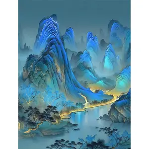 1PCS 16x20in Unframed Ancient Style Painting Acrylic Paint by Numbers, Diy Decorative Painting Hand-colored traditional ink wash tones delicate line textures antique atmosphere high-end vibe perfect for light luxury Chinese style gifts