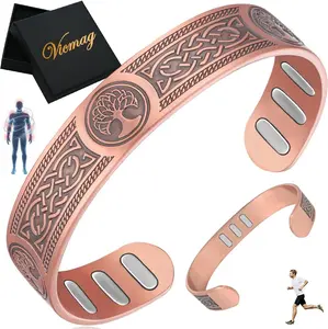 Copper Bracelet for Men 9X Strength Magnetic 99% Pure Copper with 5000 Gauss Magnets, Tree of Life Present Box Adjustable(Viking Tree)
