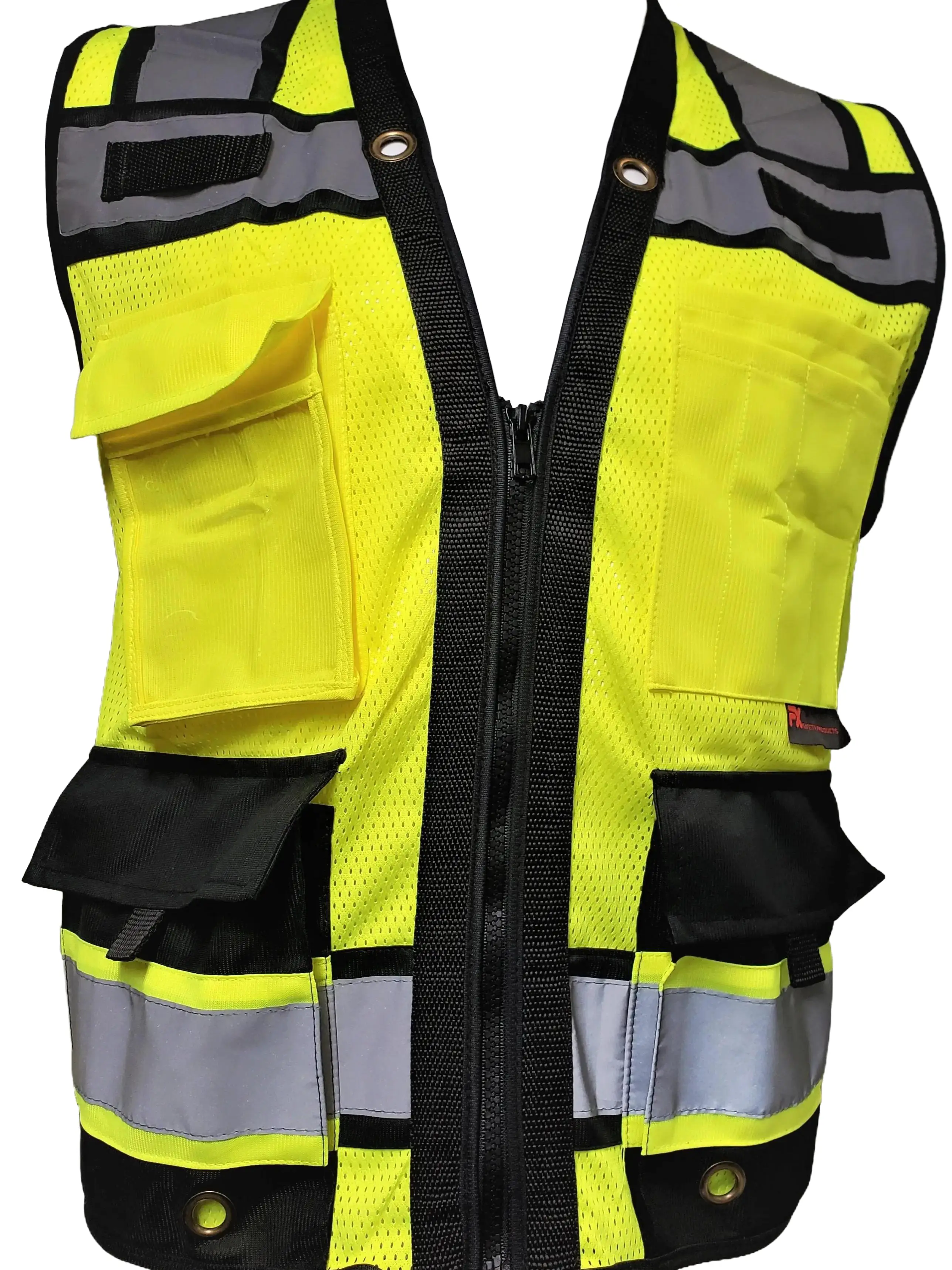 Superintendent Vest, High Visibility Reflective Safety, Mesh Safety Vest with Zipper and Multi pockets AMERICAN SIZE