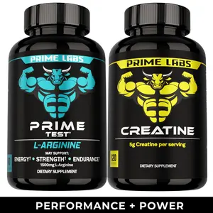 Prime Labs Creatine Monohydrate + L-Arginine Bundle - Muscle Growth, Pump and Recovery Support - 5000mg Creatine + 1500mg L-Arginine - Capsules for Men and Women