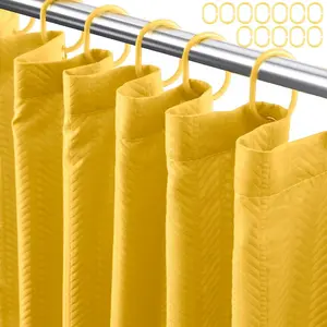 Yellow Fabric Shower Curtain or Liner - Leaf Weave Textured Thin Cloth Shower Curtains for room, Hotel Luxury Light Weighted  Curtain Set with 12 Hooks,72x72, Yellow