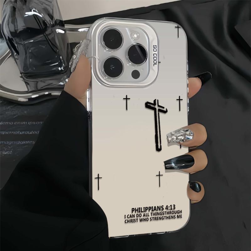 Powerful Cross Design Patterns Phone Case With The Life-Changing Philippians 4:13 Verse Durable Hard Acrylic Back Case With An Anti-Yellowing Coating Made From High-Quality  For iPhone 17.16.15.14.13.12.11.X.XS.XSMAX.XR.8.7