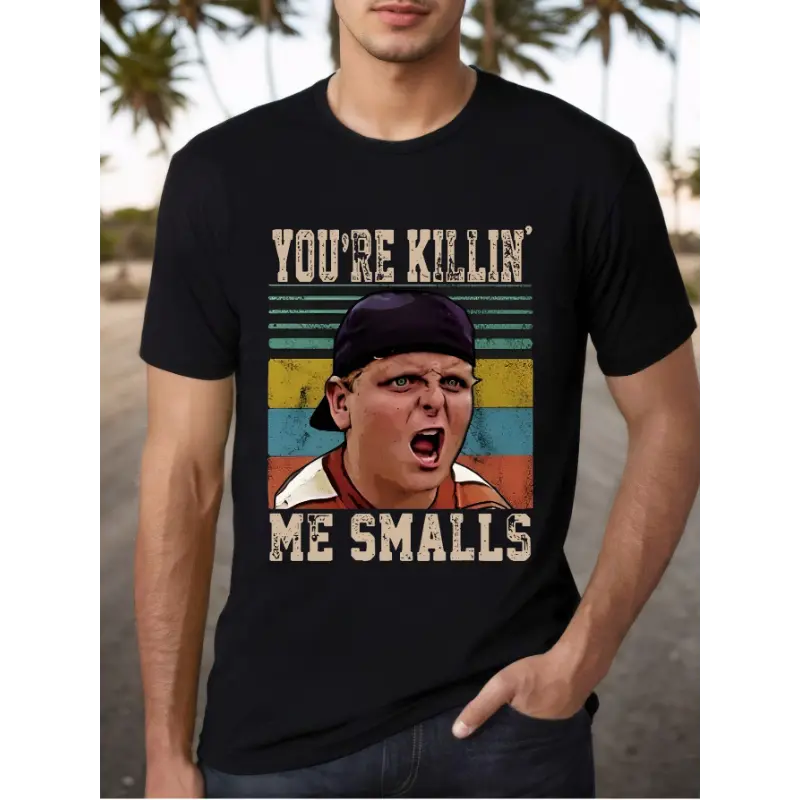 Men's The Sandlot Movie-Inspired Pure Cotton Graphic T-Shirt - Regular Fit, Round Neck, Short Sleeve Tops, "YOU'RE KILLIN' ME SMALLS" Print, Geometric Pattern, All-Season Casual Menswear for Film Fans, Shortsleeve, Graphic Art