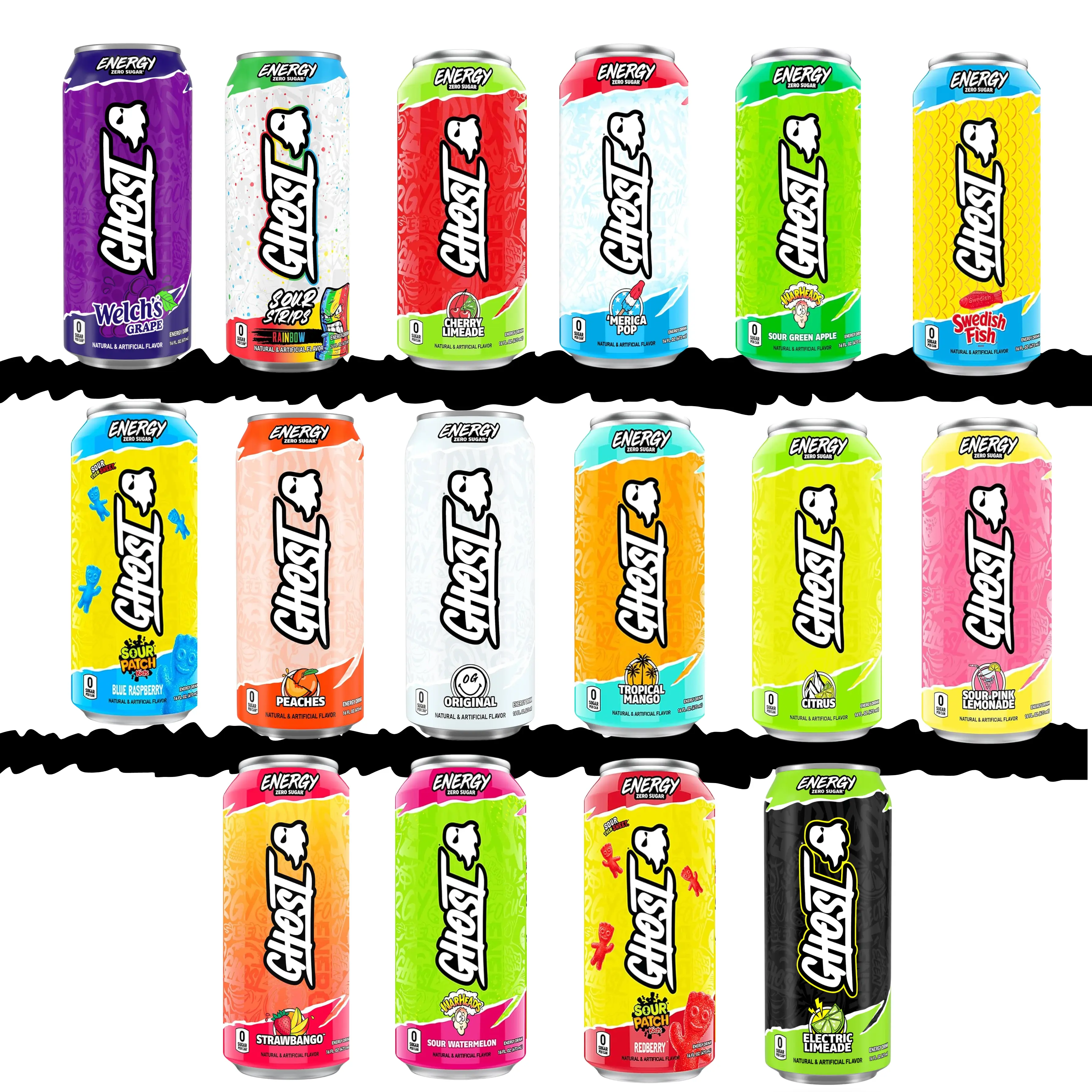 Ghost Energy Drink 16oz Multipack - 2 Cans Per Flavor, 6 Cans Total - Custom Flavor Selection, Brain Energizing Sports Energy Drink, Brain Energizing Sports Drink