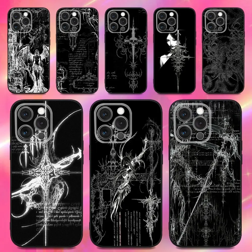 Gothic Cyber Sigil Cross Smartphone Casing - Soft Silicone Black Handheld Device Protection Case for iPhone 17 Pro Max,16,15,14,13,12,11,Pro,Max,Plus,X,XS,Mini & Samsung Galaxy S25 Ultra,S24,S23,S22,S21 Plus