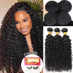 Ishow Brazilian Curly Hair Weave 3 Bundles Curly Human Hair Bundles 100% Unprocessed Hair Doulbe Weft Extensions