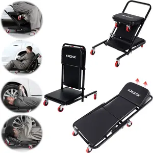 KROAK Foldable Garage Creeper, 450 lbs Capacity  40 Inches Z Creeper Seat  Garage Chair Adjustable Rolling Folding Car Creeper with 6 pcs Wheels,Lay Down or Sit for Garage, Shop,Home, Auto Repair