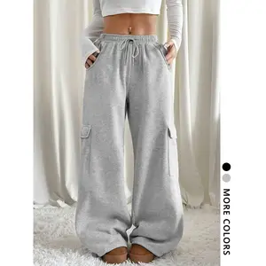 Women's Plain Pocket Sweatpants, Casual Streetwear Pants for Daily Wear, Ladies Bottoms for Fall & Winter