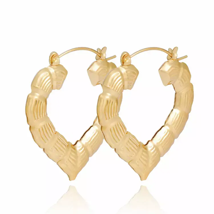 Chunky Heart-Shaped Hoop Earrings for Women, Thick Bamboo Design Real Gold Filled Statement Jewelry, Chunky Statement Earrings