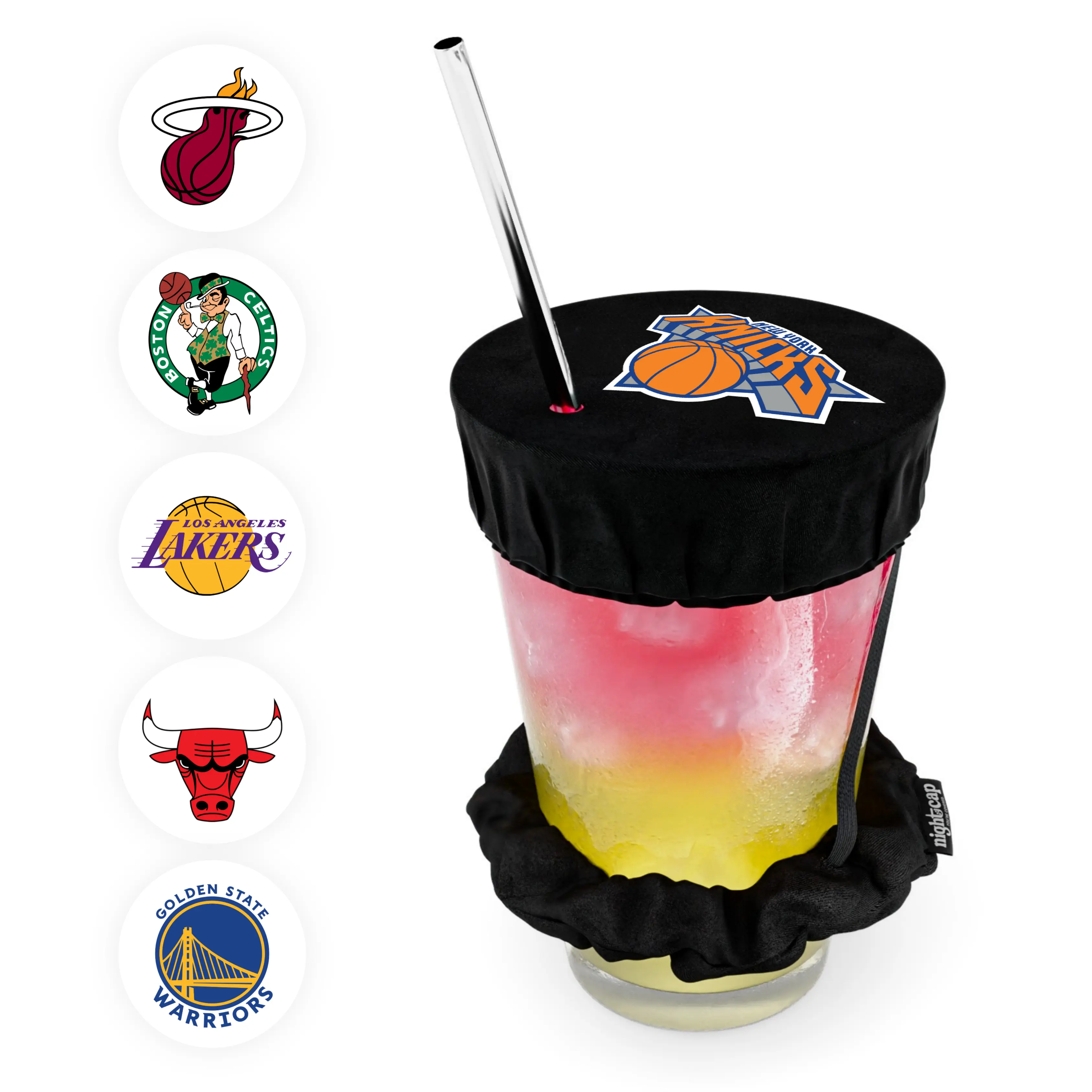 NightCap The Original Drink Cover Scrunchie - NBALAB Edition - As Seen On Shark Tank & TikTok - Reusable Cup Lid - Prevents Spiking - Sanitary Pocket - Black Drinkware Straw