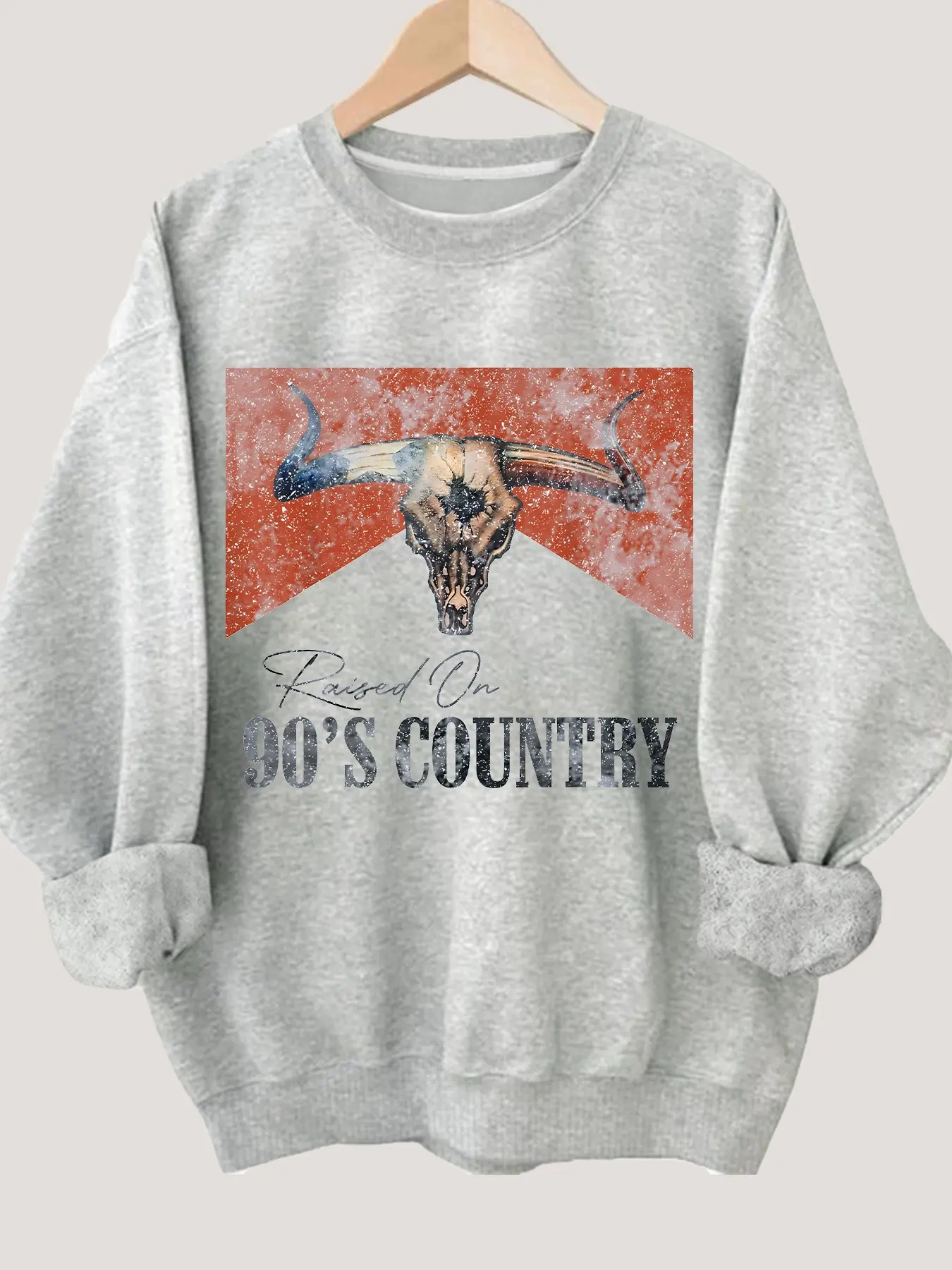 90s Country Western Bull Graphic Retro Aesthetic Fitted Women Casual Streetwear Sweatshirt Womenswear, Women's Casual Everyday Dropped Shoulder Crew Neck Long Sleeve Pullover Round Neck Casual Sweatshirts