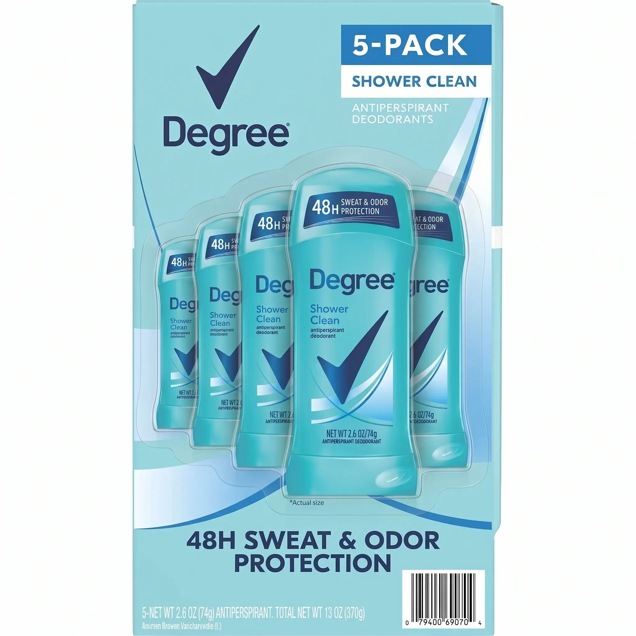 Degree Antiperspirant Deodorant, Shower Clean Scent, 2.6 oz Sticks, 5 Pack, Long-Lasting Sweat & Odor Protection, Fresh Scent for Everyday Use Body Care Daily