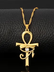 Rhinestone Decorated Cross Pendant Necklace for Women & Men, Eye Design Anniversary Necklace for Daily Wear, Trendy All-match Jewelry for Birthday Gift, Coptic Cross Necklace, Fashion Jewelry Party