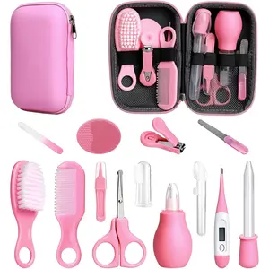 Baby Healthcare and Grooming Kit, 14-in-1 Newborn Daily Care Set, Portable Nursery Grooming Tools with Hair Brush, Nail Clippers and Daily Care Supplies for Infant Girls Boys, Pink 14 Pieces Set