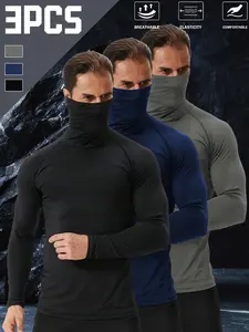 3-Piece Men's Sun-Protective Sportswear Set with Face Mask Lightweight High-Elastic Compression for Running Fitness Athletic Workout Clothing