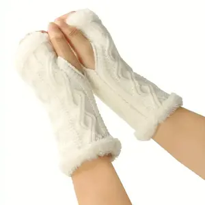 Thickened Fleece Lined Gloves, Short Knitted Fingerless Mitts, Warm Winter Accessories for Boys & Girls, Kid, Perfect Christmas Gift