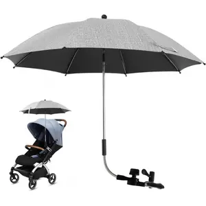 Universal Stroller Sun Umbrella, Adjustable Canopy, UPF50+ UV Protection, 360 Degree Rotatable Design with Mounting Clip and Handle