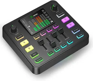Pupgsis Gaming Audio Mixer, Usb Audio Interface for pc,1/4 xlr interface，Sound Board With voice changer, Pro-Preamp, Noise Cancellation, RGB, Bluetooth For Streaming/Podcasting/Gaming/Content Create