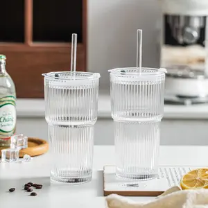 Glass Cup with Straw & Lid, 1 Count Portable Large Capacity Drinking Cup, Fashionable Drinkware for Home & Office & Outdoor, Summer Cool Bottle kitchen gadgets