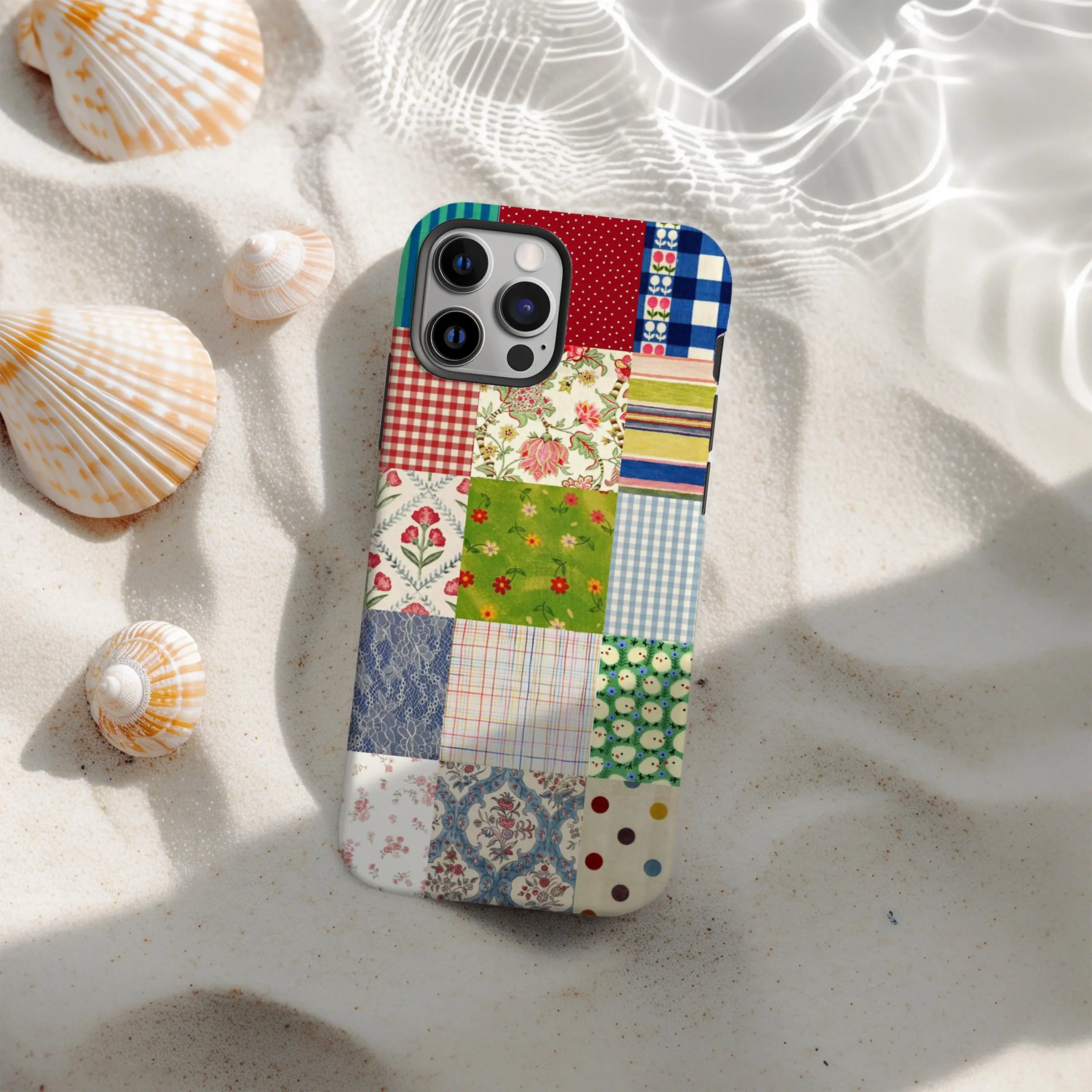 Retro plaid patchwork, spring pastoral floral Aesthetic 2-in-1 phone case, Cover, TPU Smartphone Casing, featuring a durable, shock-absorbing design. Compatible with iPhone 17, 16, 15, 14, 13, 12, 11 Pro Max Plus and Samsung Galaxy S25, S24, S23 Ultra