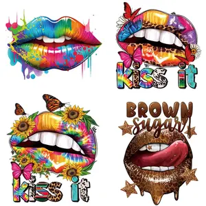 6pcs/set Lips & Flower Pattern DIY Heat Transfer Sticker, Heat Press Transfer Sticker, DIY Heat Press Sticker for Clothes, Heat Transfer Vinyl for T-Shirt, Heat Press Sticker for Crafts
