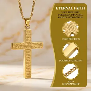 Sunselle Stainless Streel Bible Lord's Prayer Cross Pendant men and women Nacklace. High Quality, WaterProof, Steetwear, Vintage Aesthetic, No fade, No Tarnishing Engraved Necklace womens gifts,birthday gift for gf, men's jewelry