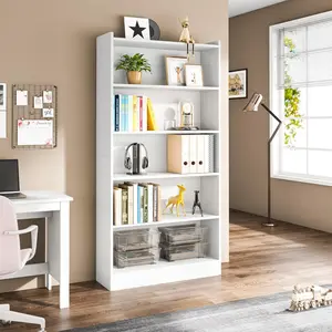 LITTLE TREE 72-inch Tall Bookcase, Modern 6-Tier White Library Bookshelf with Storage Shelves, Large Open Bookcases Wood Display Shelving Unit for Bedroom Living Room Office